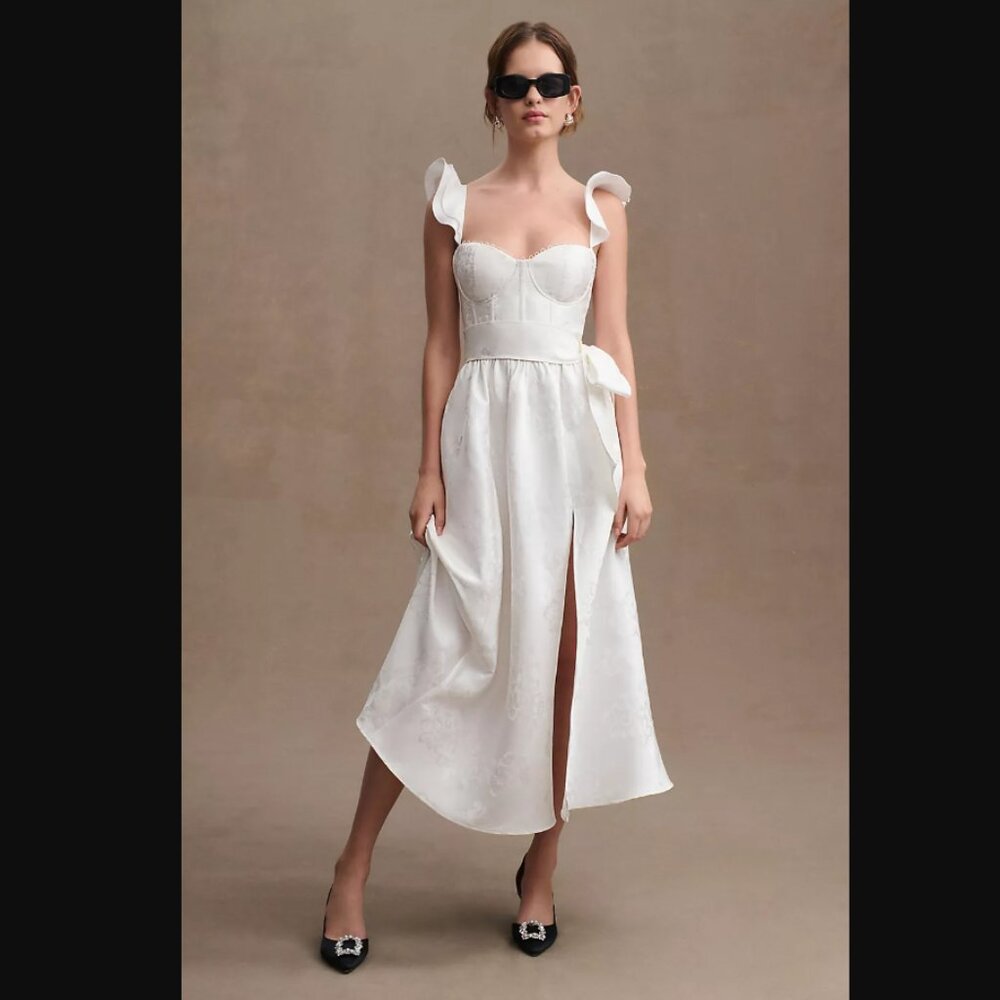 Anthropologie V. Chapman Vera White Baroque Floral Midi Dress – Wedding, Elope